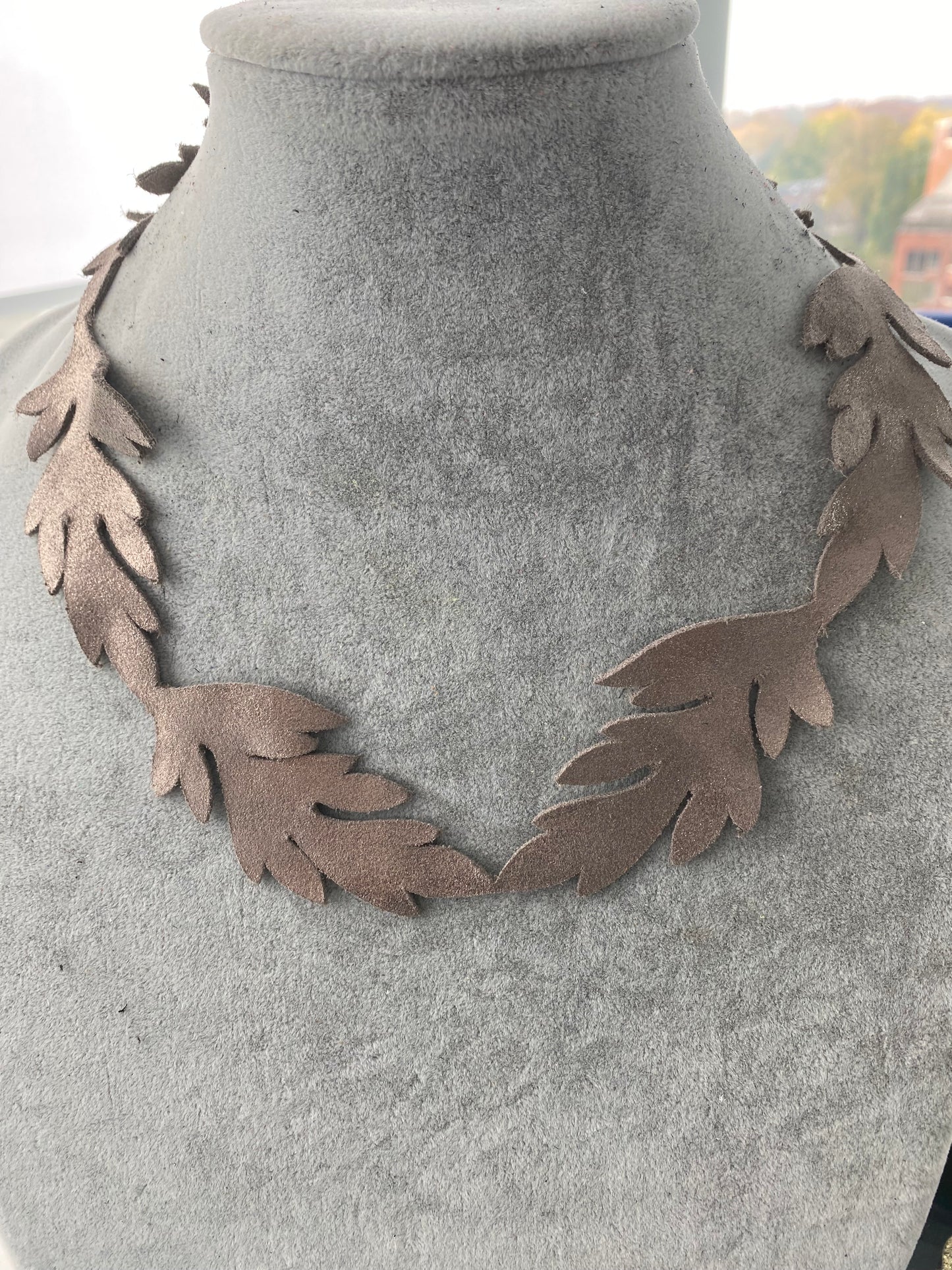 Evergreen Leaf Leather Necklace