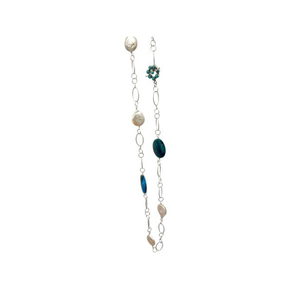 Chrysophase and Freshwater Coin Pearl Necklace