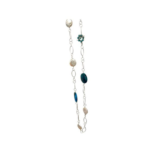 Chrysophase and Freshwater Coin Pearl Necklace