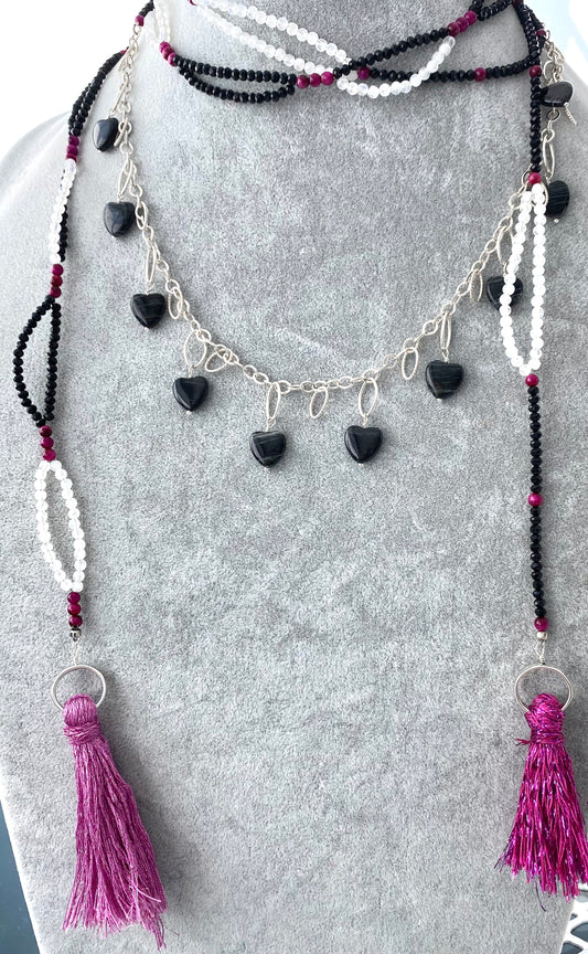 Exotic and Funky Onyx and Moonstone Necklace