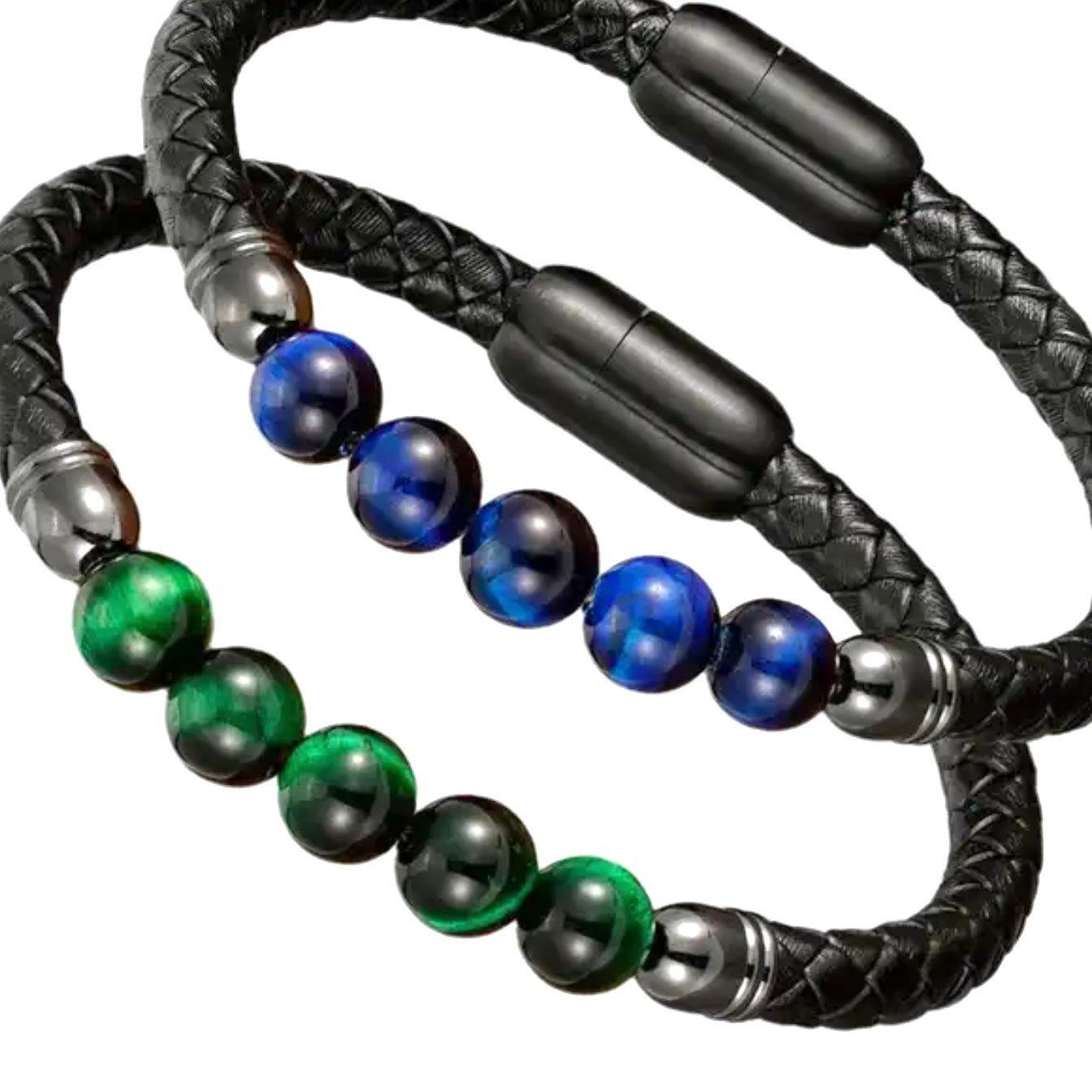 Beaded Round Braided Leather Bracelet