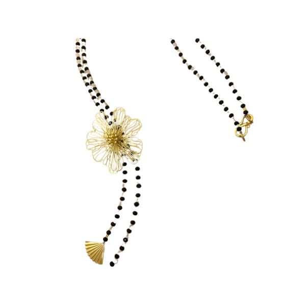 Onyx and Moonstone Flower Necklace