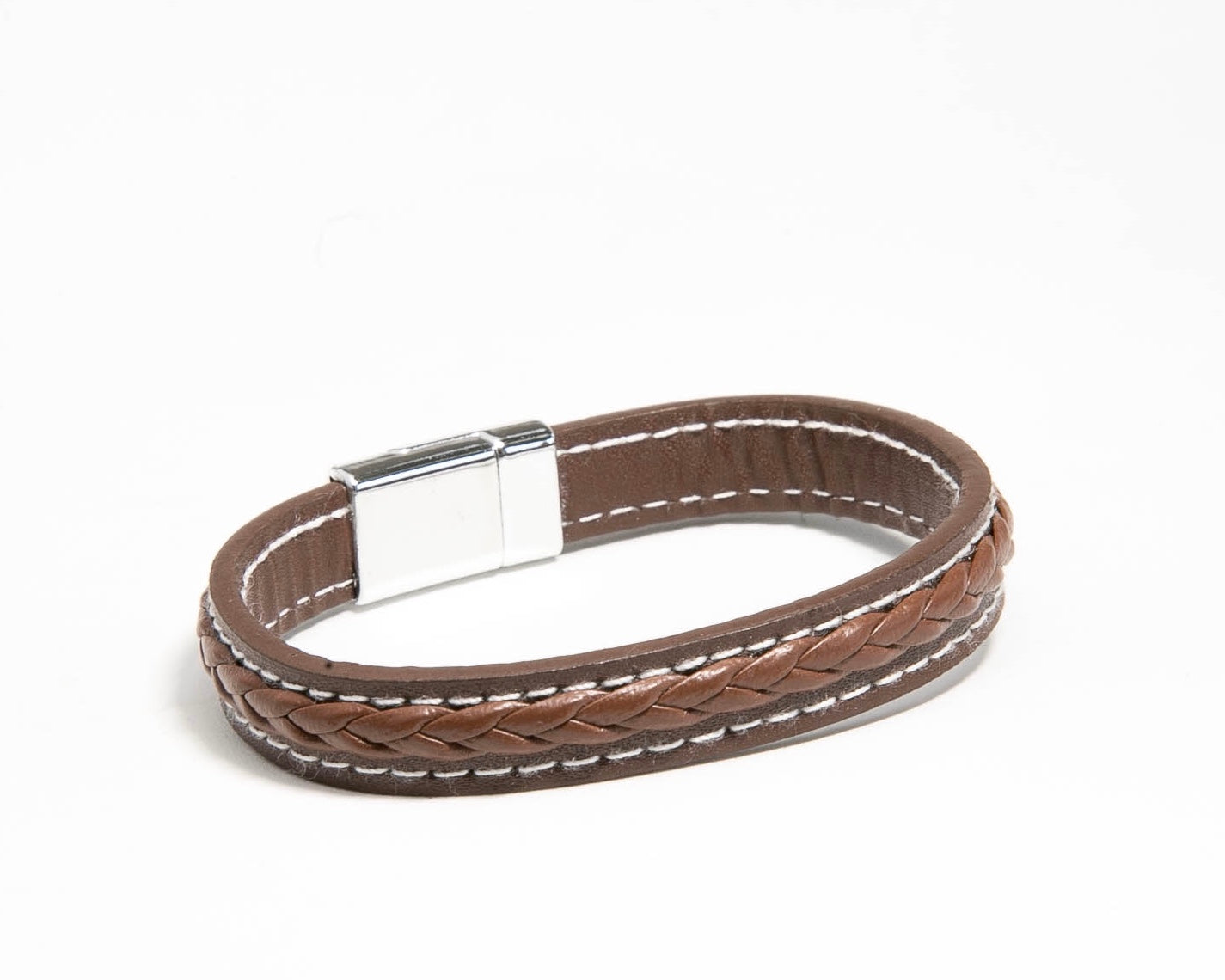 Men's Braid on Leather bracelet with magnetic clasp