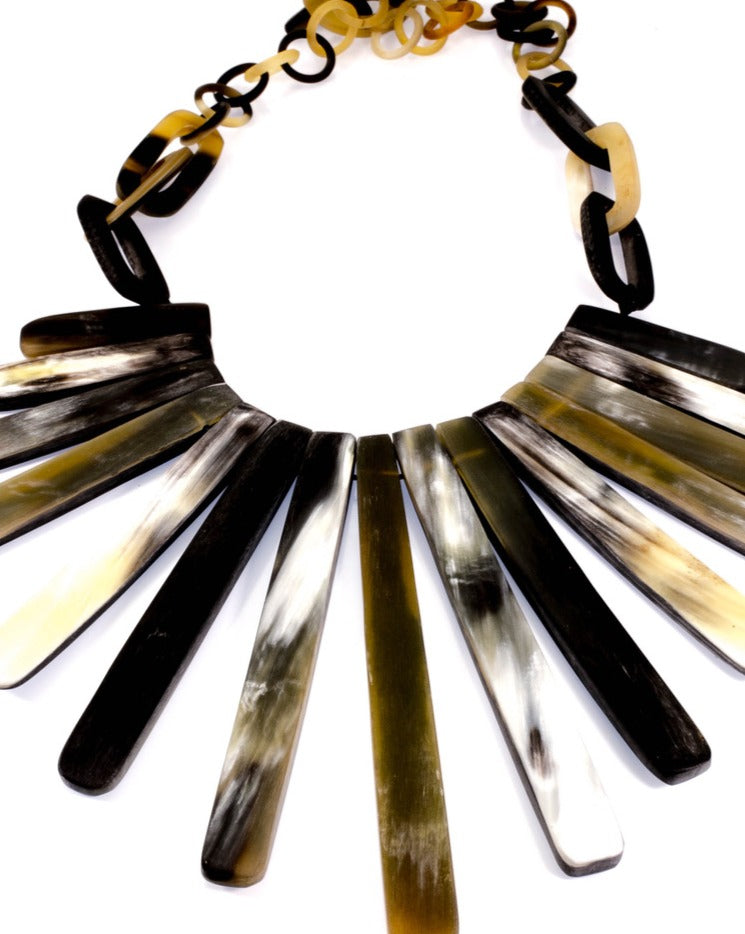 Natural Horn Necklace in fan shape with horn chain backing.