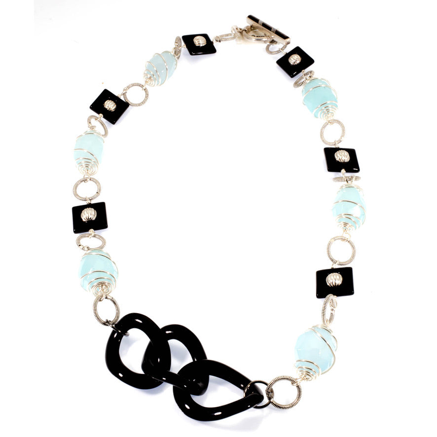 Peruvian Opal and Onyx Statement Necklace