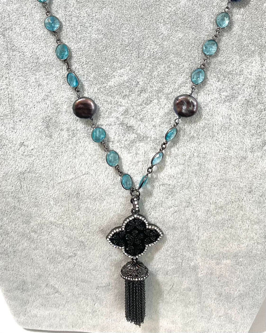 Pret-A-Porter Jewels Apatite and Freshwater Pearl Pendant Necklace