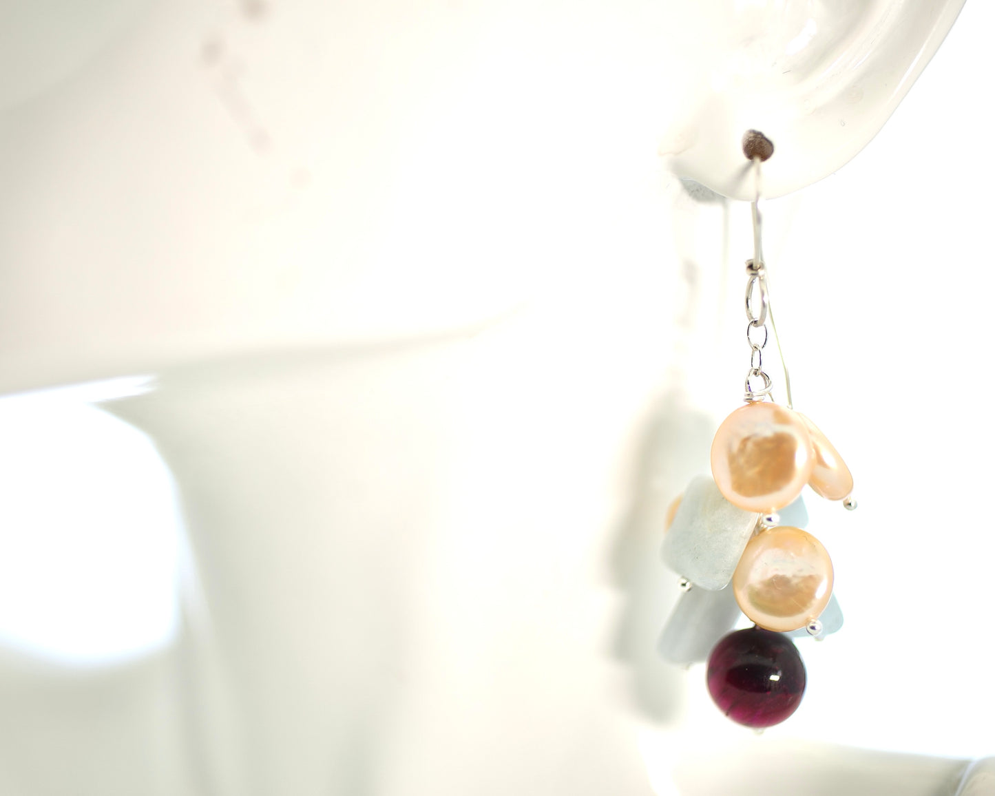 Pret-A-Porter Jewels Aquamarine, Pearl and Agate Earrings