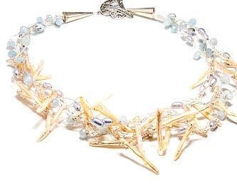 Biwa Fresh Water Pearls and Aquamarine multi-strand necklace