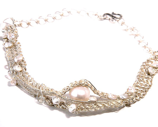Woven Pearl Collar Necklace