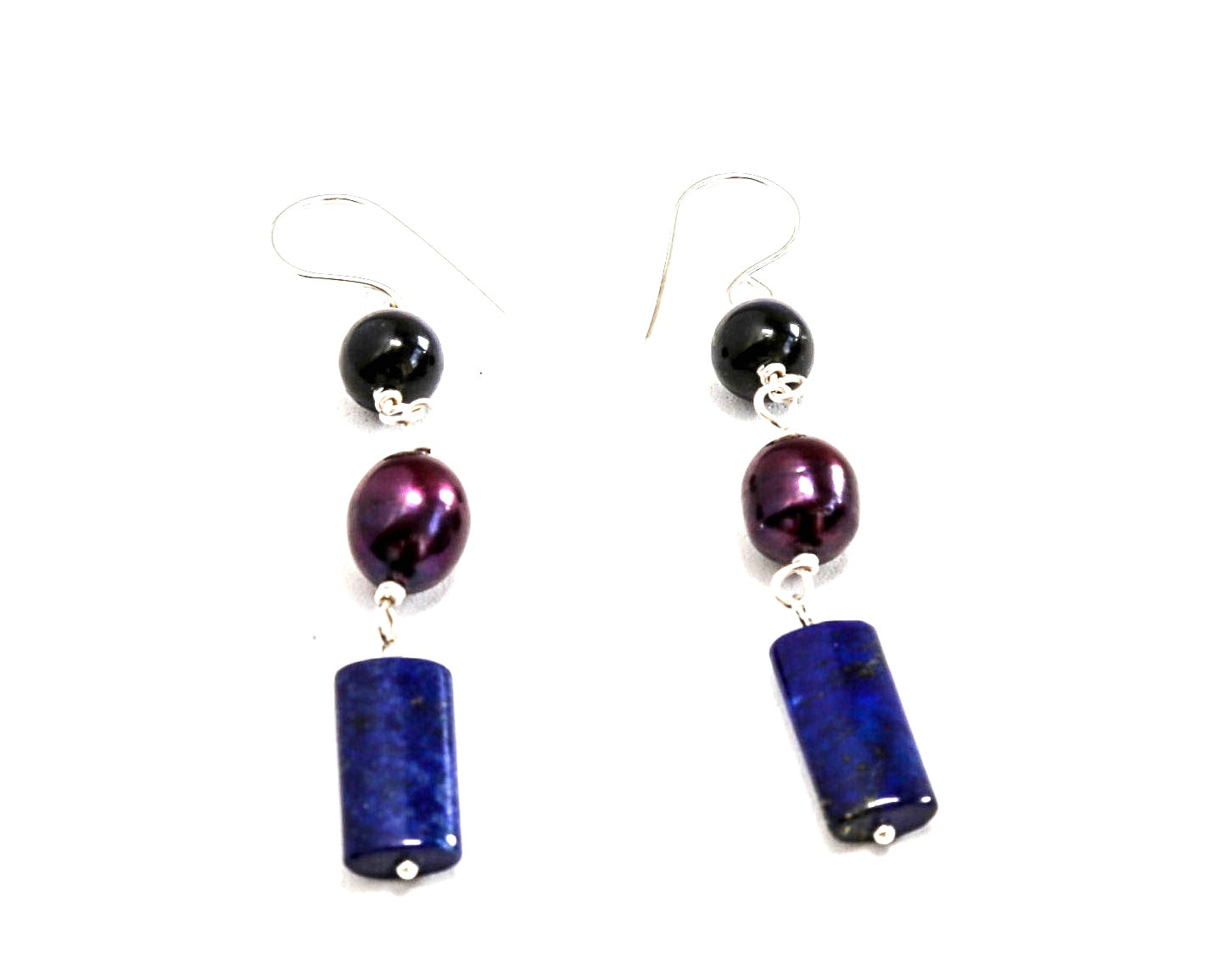 Lapis and Eggplant Fresh Water Pearl Earrings