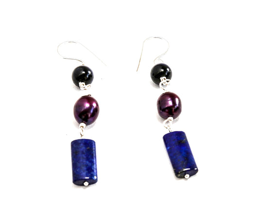 Lapis and Eggplant Fresh Water Pearl Earrings