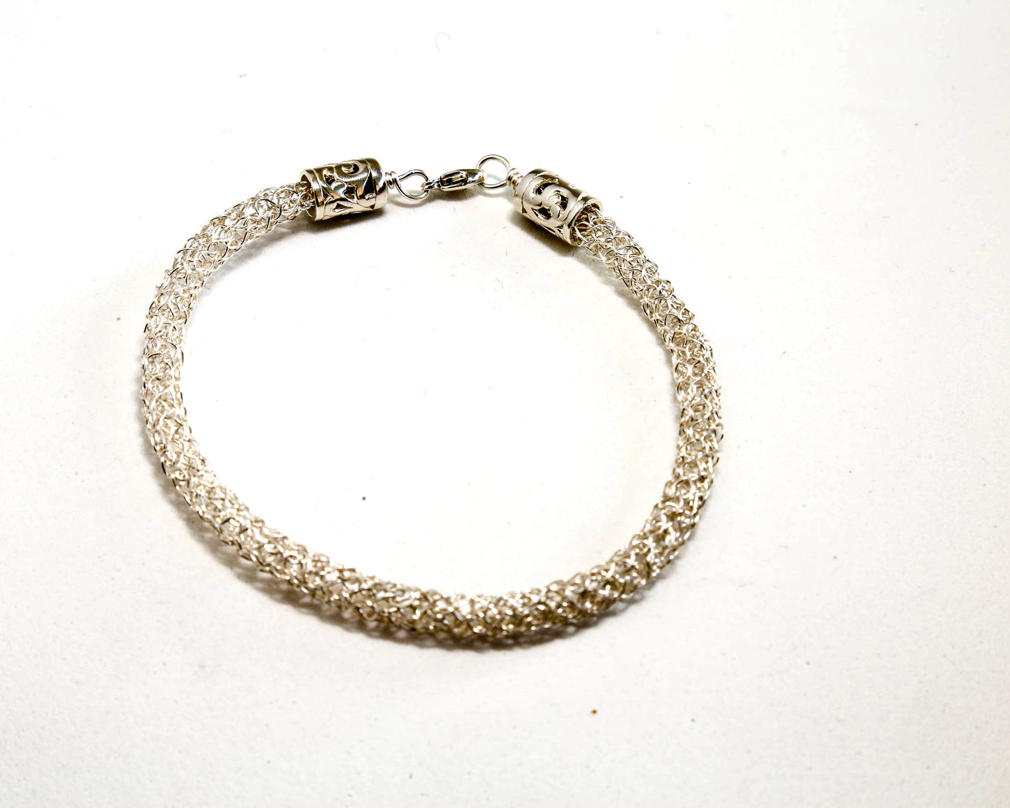 Fine Silver Knitted Bracelet with sterling silver lobster claw