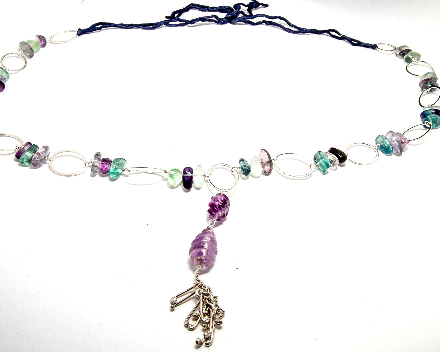 Celery and lavendar coloured Flourite Stone with tassel necklace.