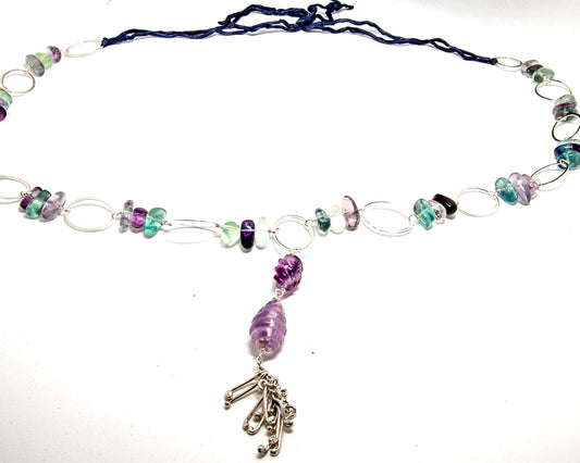 Celery and lavendar coloured Flourite Stone with tassel necklace.