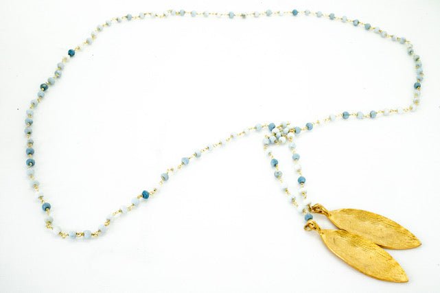 Icy Blue and Gold Lariat Necklace