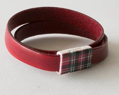 Vegan or Leather Wrap Bracelet with Plaid Magnetic Clasp