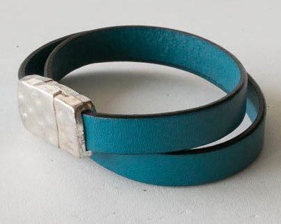 Double wrap around leather bracelet with pewter magnetic clasp