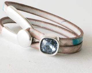 Leather Bracelet with Swarovski Crystal Cube