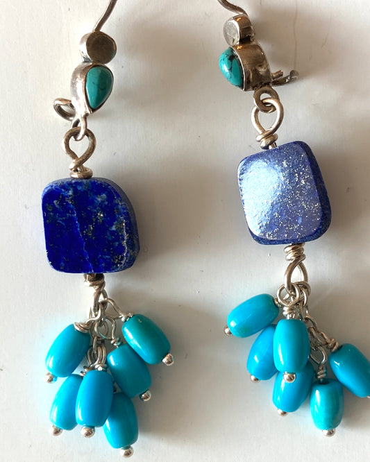 Lapis and Turquoise earrings on a sterling silver hook with turquoise stone.