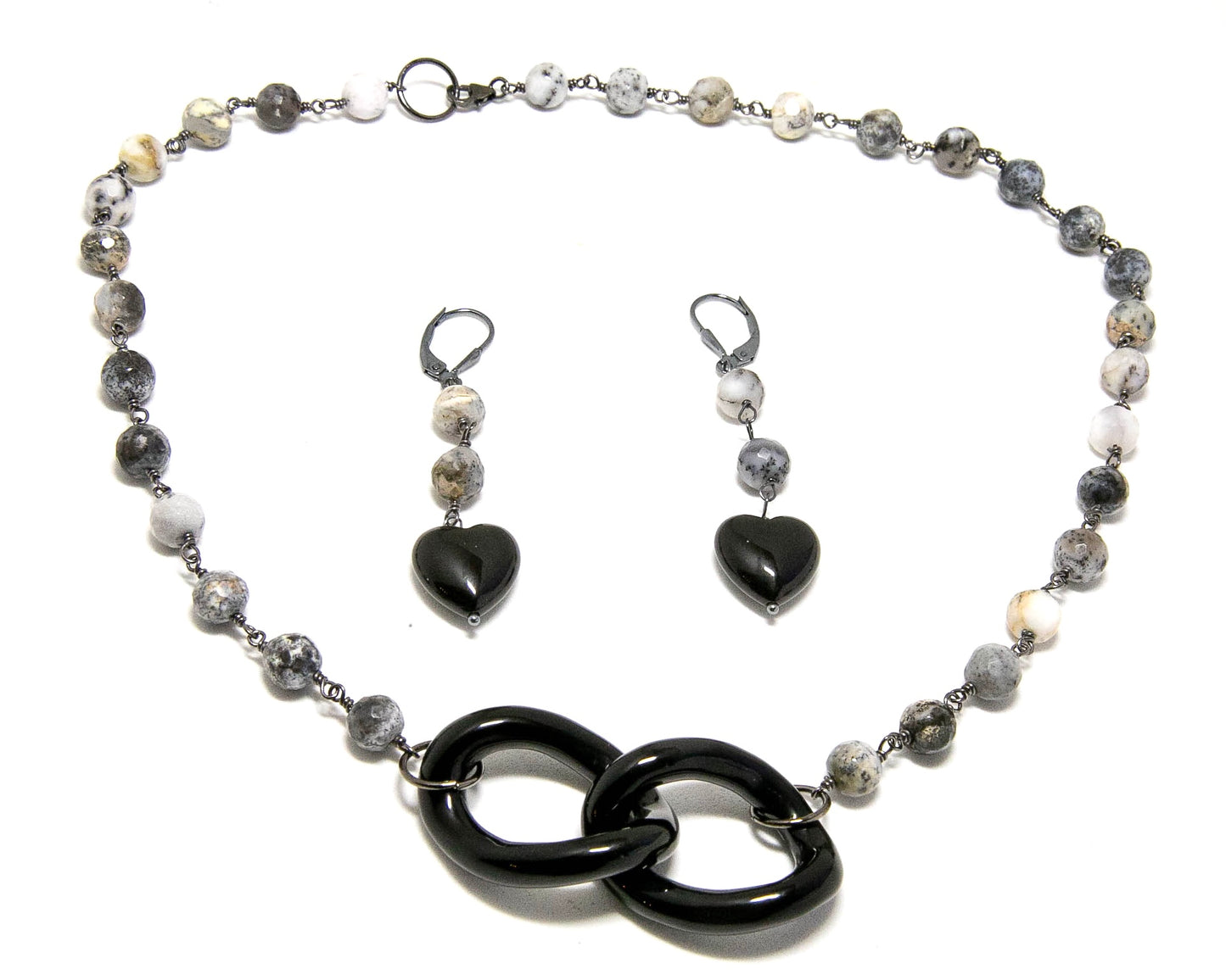 Love Knot Onyx and Agate Necklace