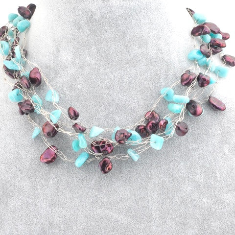 Peruvian Opal and Magenta Freshwater Pearls
