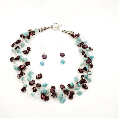 Peruvian Opal and Magenta Freshwater Pearls