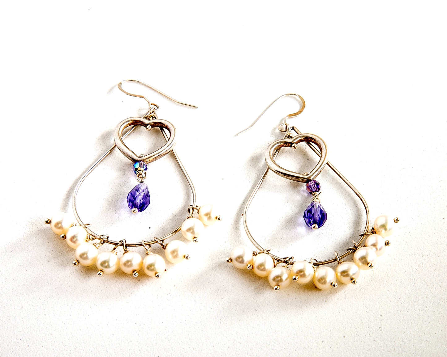 Sterling Silver and Fresh Water Pearl Earrings with Heart