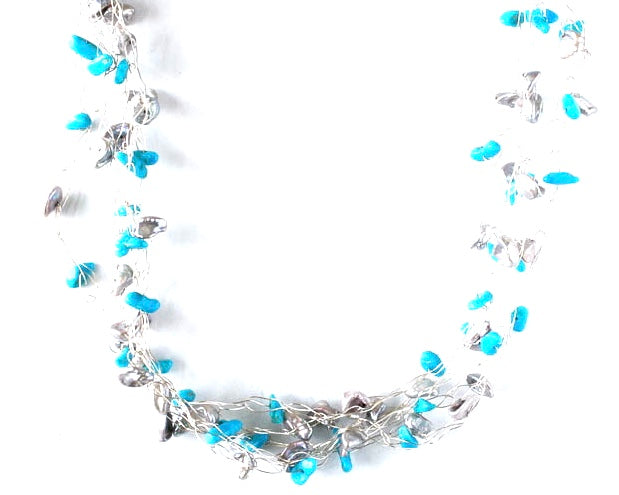 Turquoise and Grey Fresh Water Pearl Earrings
