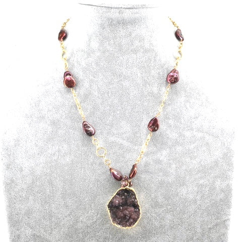 Deep Magenta Druzy Pendant