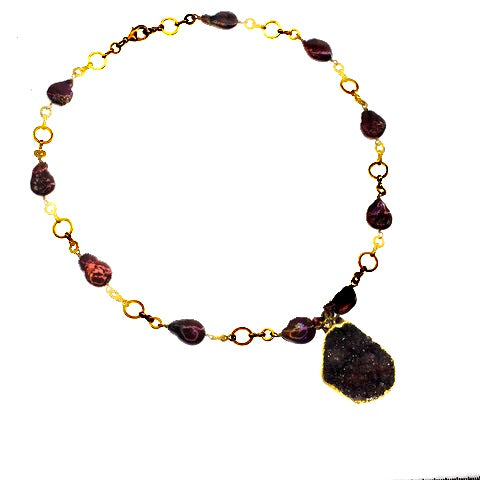 Deep Magenta Druzy Pendant