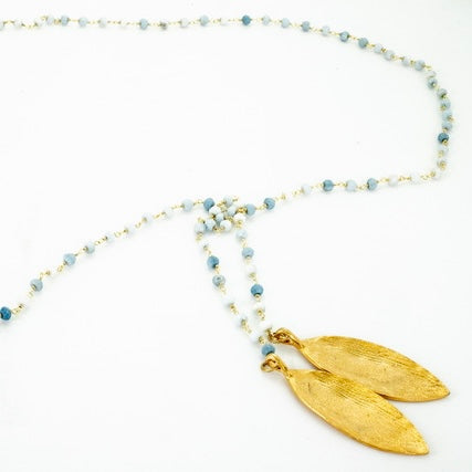 Icy Blue and Gold Lariat Necklace