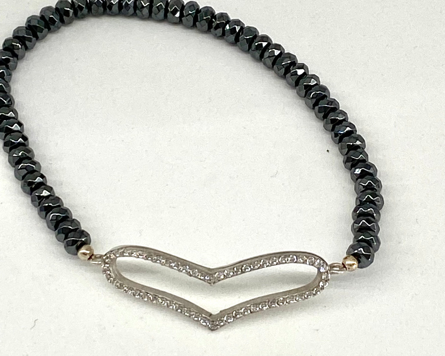 Hematite and Pave Heart Bracelet