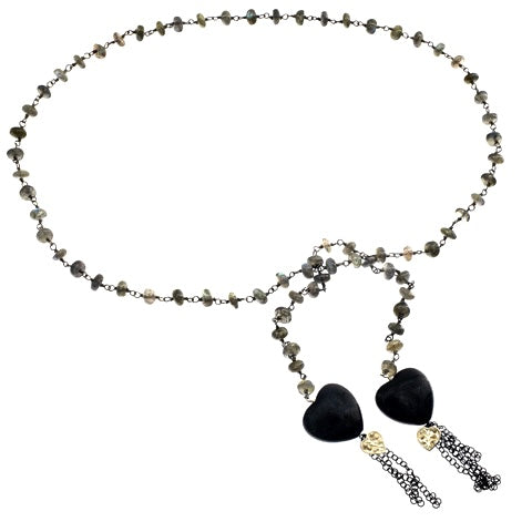 Labradorite and Onyx Heart Lariat