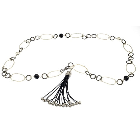 Onyx and Sterling. Silver Tassel Necklace