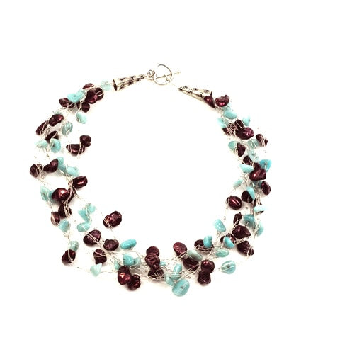 Peruvian Opal and Magenta Freshwater Pearls