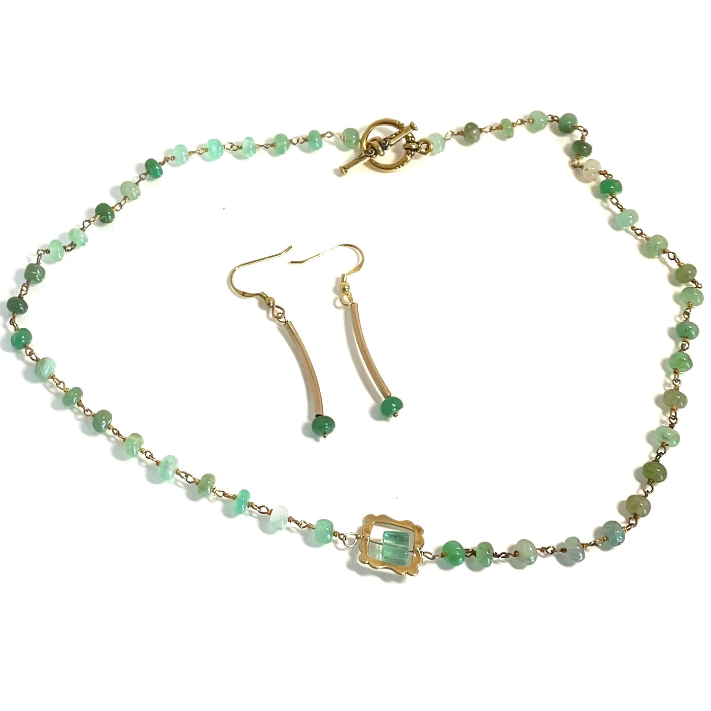 Green and Gold Drop Earrings