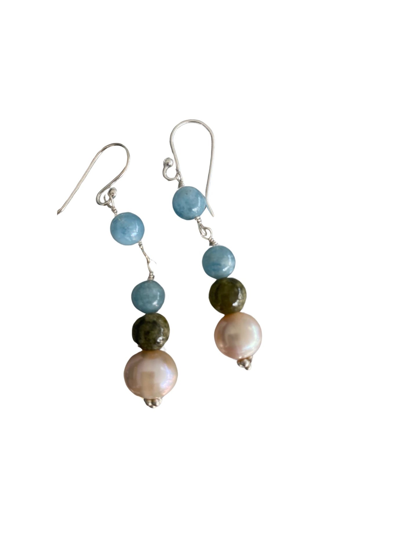 Jade Aquamarine, and Pearl Earrings