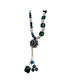 Necklace with green and silver beads on a white background
