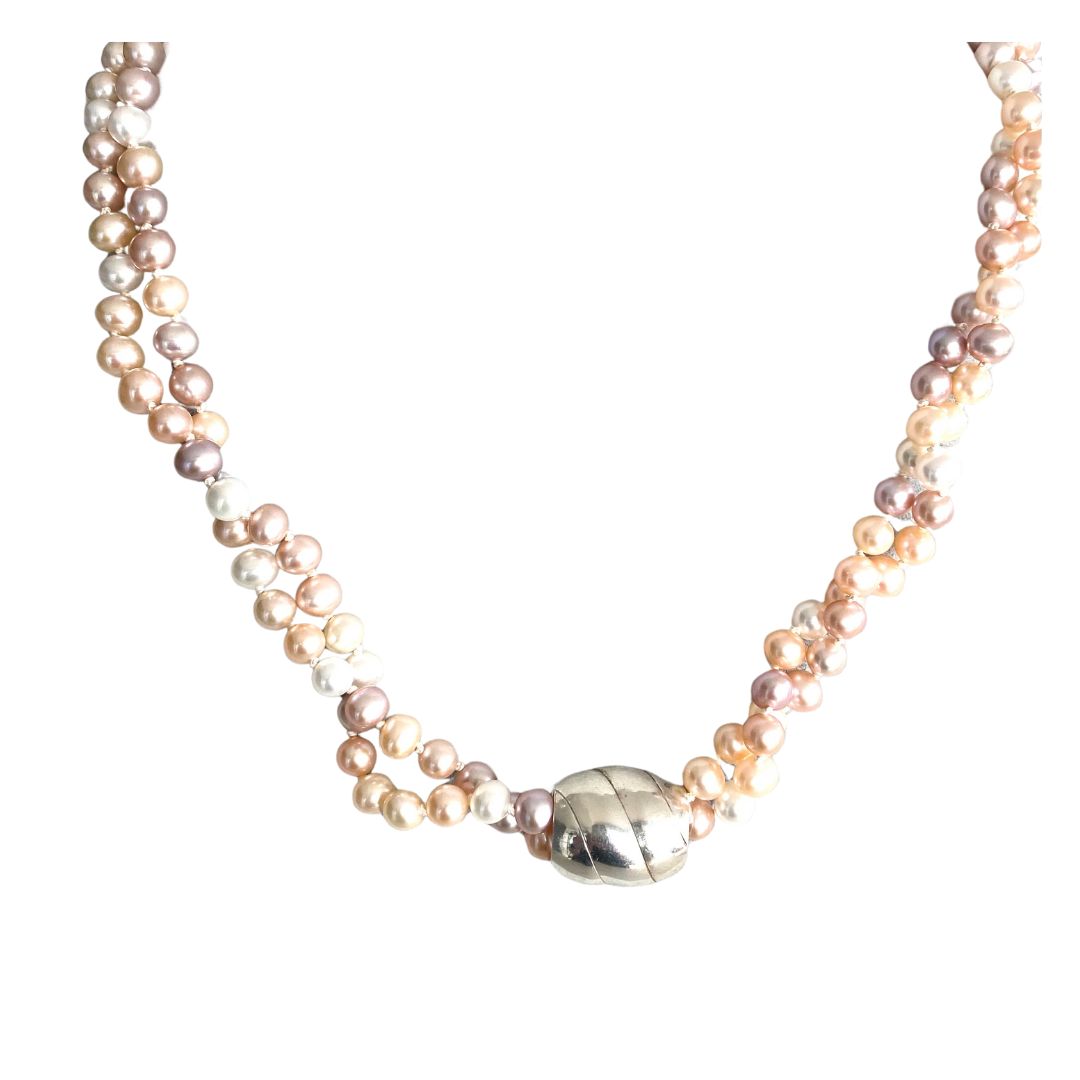 Twisted Freshwater Pearl Necklace with Sterling Silver Accent