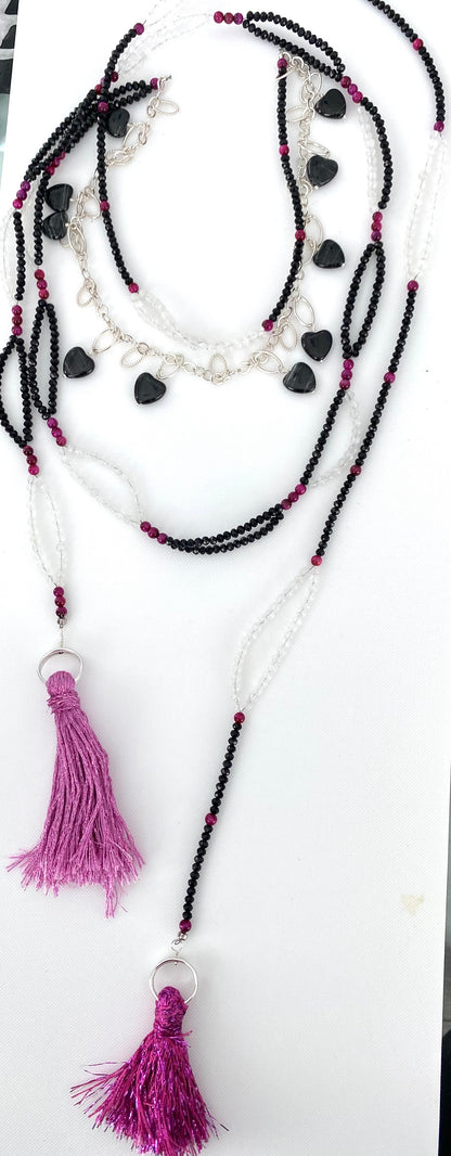 Exotic and Funky Onyx and Moonstone Necklace