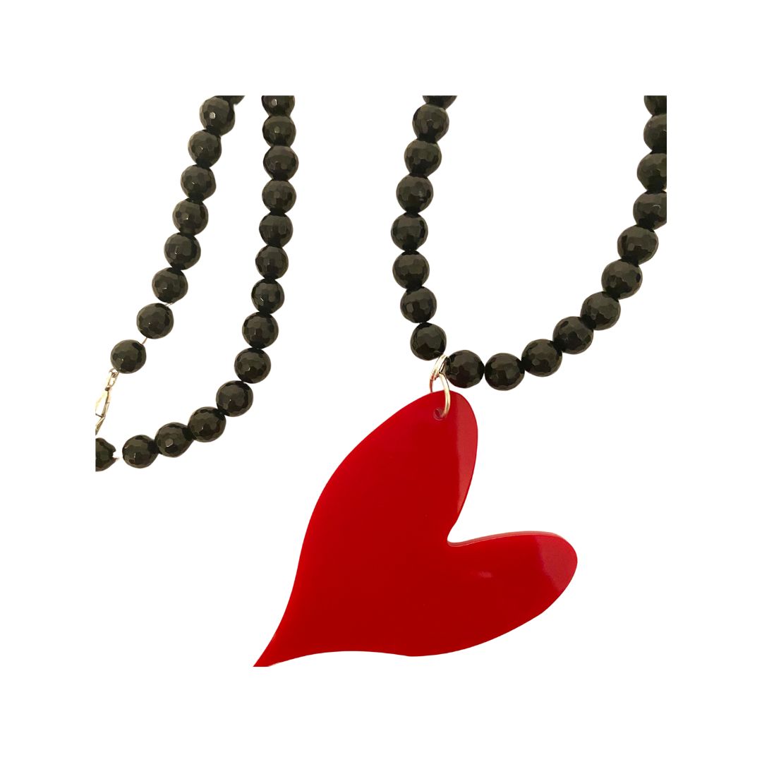 Onyx and Heart Necklace