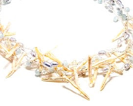 Aquamarine and Biwa Pearl Multi Strand Necklace