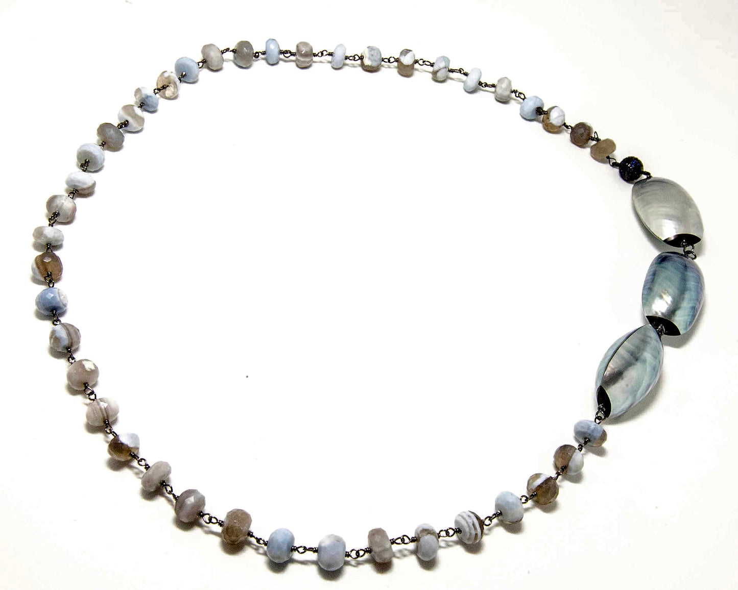 Blue Lace Agate and Mother of Pearl Necklace