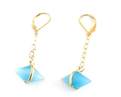 Brilliant blue calcedony stone with gold vermeil accent earrings