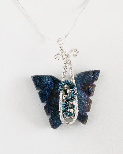 Butterfly shape druzy stone with fine silver accents