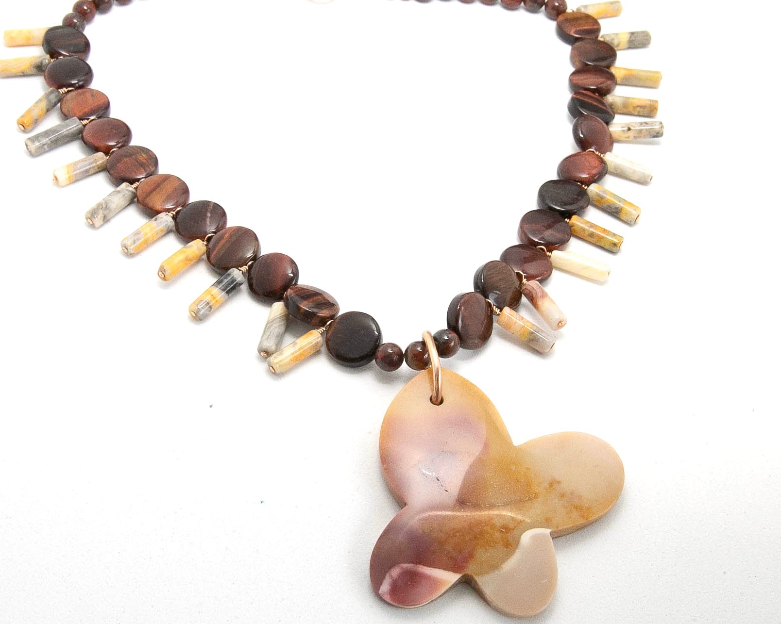 Jasper Butterfly Pendant with Red Tiger Eye and Jasper accent beads
