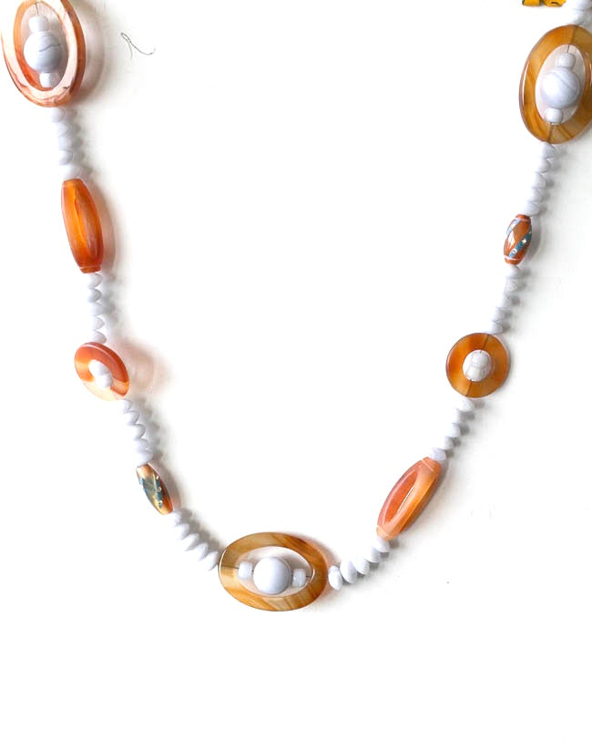 Geometric shaped carnelian stone with blue lace agate in a 24 inch necklace by Pretaporterjewels.com Jewellery that invites compliments.