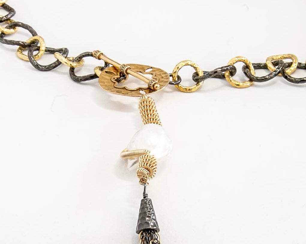 Chunky Gold and Black Chain with Tassel