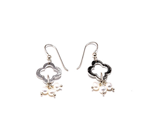 Clover Leaf with Fresh Water Pearl Earrings