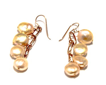 Fresh Water Coin Pearl and Rose Silver Earrings
